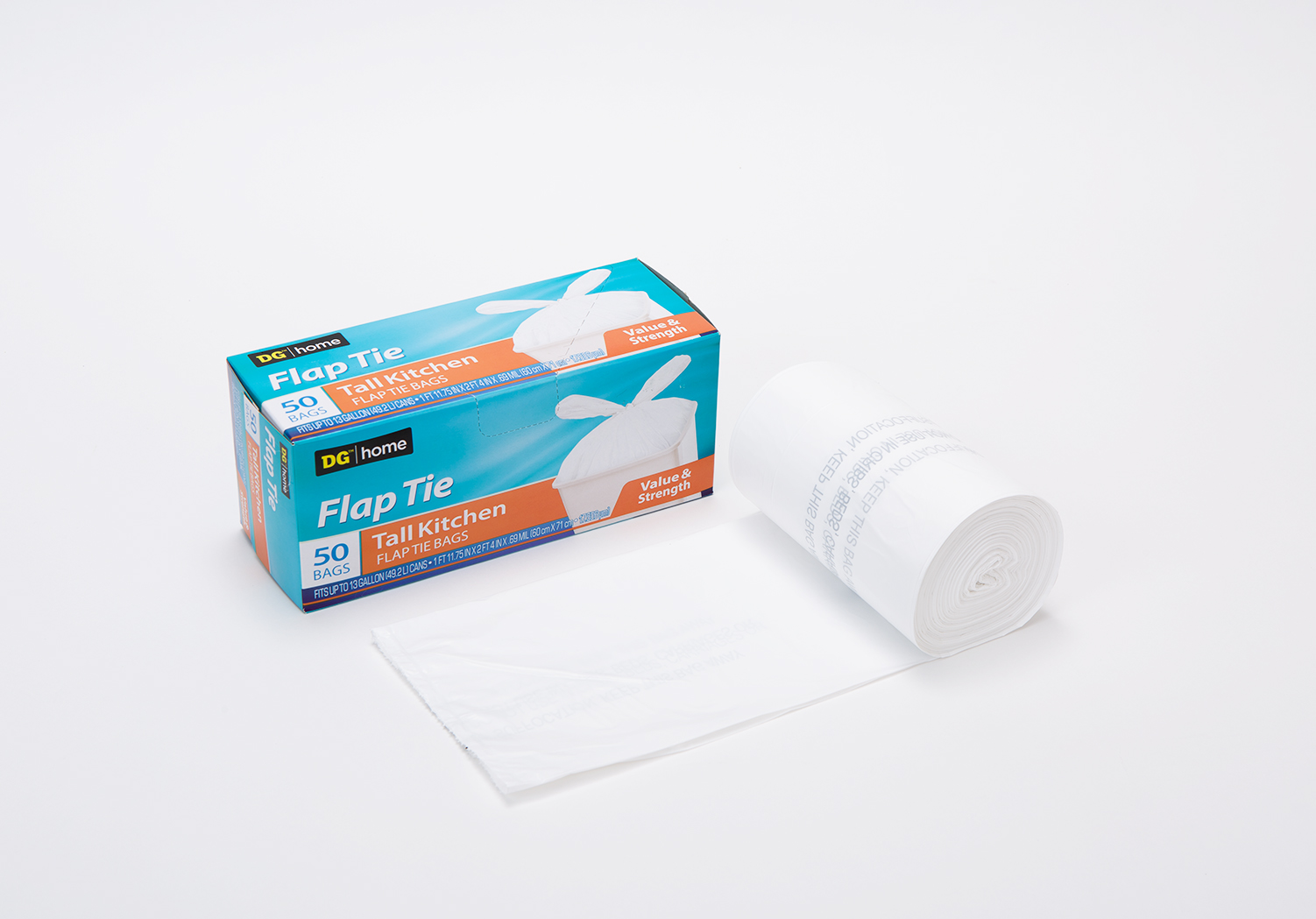 Flap tie garbage bags